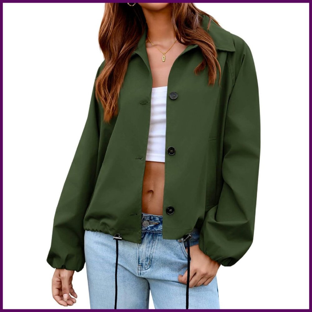 Cropped Bomber Jacket Lightweight Adjustable Wais… - image 1